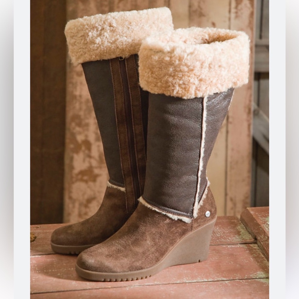 Ugg Sandra Brown Wedge Knee-High Shearling Boots